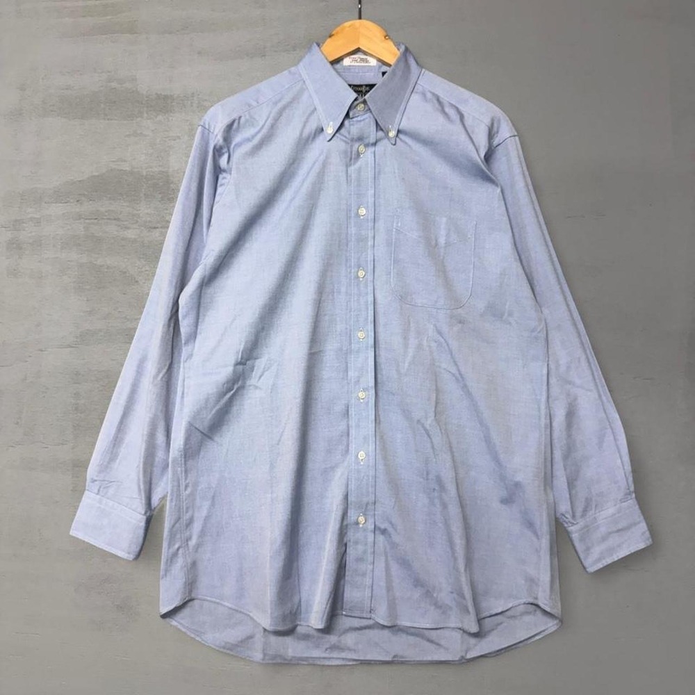 Vintage Gitman Bros Dress Shirt Blue Pinpoint Cotton Oxford Button Down 15.5 33